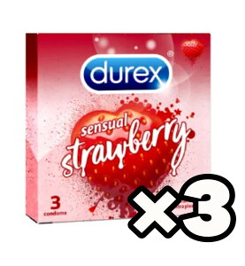 3���Z�b�g Durex Sesual Strawberry Flavor 1��3���� 53mm �f�����b�N�X �X�g���x���[ �y���s�A���i�z