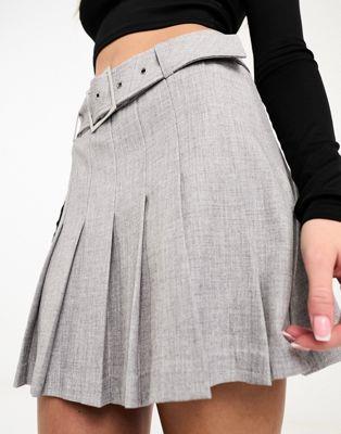 返金保証付 Stradivarius tailored pleated mini skirt in grey
