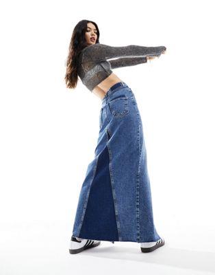 エイソス ASOS DESIGN ´DECONSTRUCTED´ displaced waistband denim midi skirt in midwash blue レディースのサムネイル