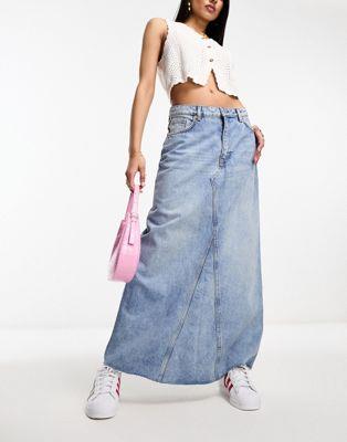 低価格の】 Monki denim maxi skirt in blue レディース：サンガ スカート