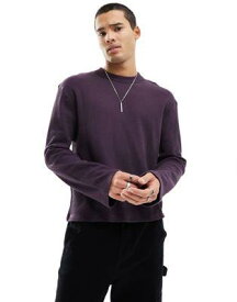 エイソス ASOS DESIGN long sleeved relaxed t-shirt with waffle detail in purple メンズ