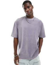 エイソス ASOS DESIGN relaxed t-shirt with ribbed velour in lavender メンズ