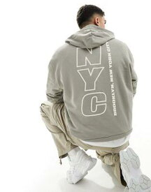 エイソス ASOS DESIGN oversized hoodie in khaki with city back print メンズ