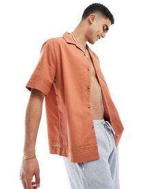 エイソス ASOS DESIGN relaxed revere textured shirt in orange メンズ