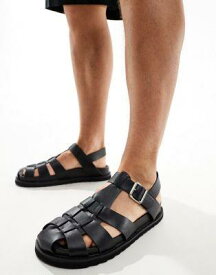 エイソス ASOS DESIGN close toe fisherman sandal in black pu - BLACK メンズ