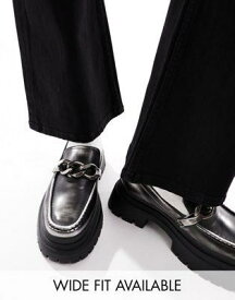 エイソス ASOS DESIGN chunky loafers in silver faux leather メンズ