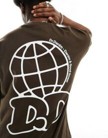 ドクターデニム Dr Denim Trooper relaxed fit t-shirt with logo back print in chocolate brown メンズ