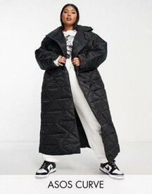 ASOS Curve エイソス ASOS DESIGN Curve nylon quilted maxi puffer coat in black レディース