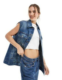 エイソス ASOS DESIGN denim sleeveless jacket in mid wash blue レディース