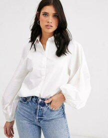 エイソス ASOS DESIGN long volume sleeve shirt in cotton in white レディース