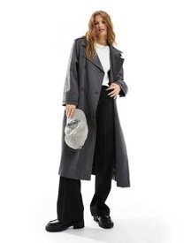 ASOS Petite エイソス ASOS DESIGN Petite oversized pinstripe trench coat in grey レディース