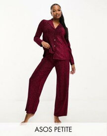 ASOS Petite エイソス ASOS DESIGN Petite glitter shirt & trouser pyjama set in pink レディース