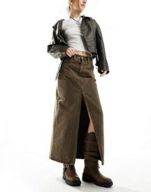 ドクターデニム Dr Denim Myra maxi denim skirt with front split in washed coffee レディース