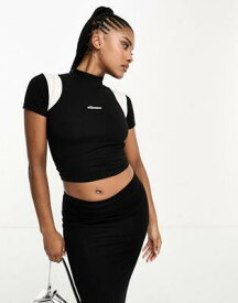 エレッセ ellesse Mart cropped high neck t-shirt in black レディース