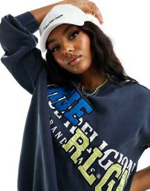 True Religion staggered logo sweatshirt in grey blue レディース