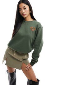 True Religion utility crew neck sweatshirt in khaki green レディース