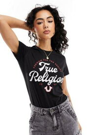 True Religion logo tee in black レディース