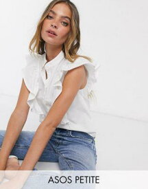 ASOS Petite エイソス ASOS DESIGN Petite sleeveless shirt with frill detail in white レディース