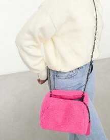 Claudia Canova mini grab bag with cross body strap in pink faux fur レディース