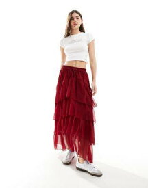 ミスセルフリッジ Miss Selfridge chiffon tiered maxi skirt in red レディース