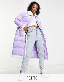 ミスセルフリッジ Miss Selfridge Petite borg contrast puffer maxi coat in purple レディース