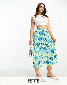 ミスセルフリッジ Miss Selfridge Petite ruched front midi skirt in oversized blue rose レディース