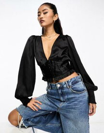 ミスセルフリッジ Miss Selfridge v neck hook and eye blouse in metallic satin レディース