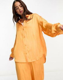 Monki co-ord jacquard satin long sleeve blouse with volume sleeves in orange レディース
