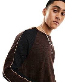 エイソス ASOS DESIGN relaxed boxy fit long sleeve t-shirt in cut & sew waffle texture メンズ