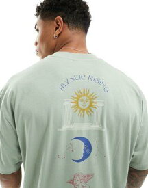 エイソス ASOS DESIGN oversized t-shirt in light green with celestial spine print メンズ
