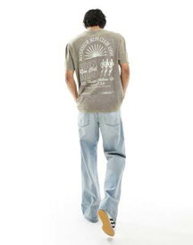 エイソス ASOS DESIGN oversized t-shirt in washed brown with leisure club back print & chest print メンズ