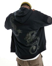 エイソス ASOS DESIGN oversized hoodie in black with dragon embroidery メンズ