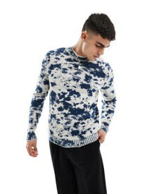 エイソス ASOS DESIGN knitted fluffy jumper in navy tie dye pattern メンズ