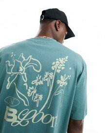 エイソス ASOS DESIGN oversized t-shirt in green with floral back print メンズ