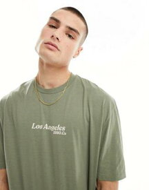 エイソス ASOS DESIGN oversized t-shirt in khaki with Los Angeles chest print メンズ
