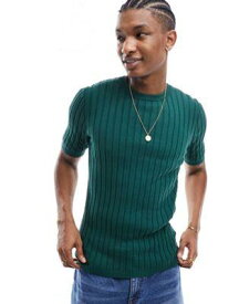 エイソス ASOS DESIGN knitted muscle fit lightweight rib t-shirt in green メンズ