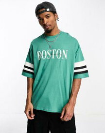 エイソス ASOS DESIGN oversized t-shirt in green with front print & colour block sleeves メンズ