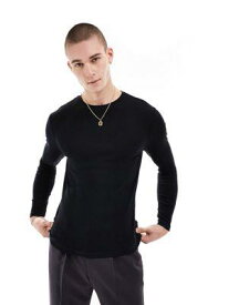 エイソス ASOS DESIGN muscle fit long sleeve rib t-shirt in black メンズ