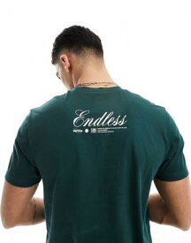 エイソス ASOS DESIGN t-shirt in dark green with back neck text print メンズ