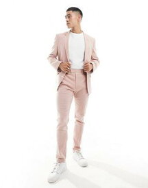 エイソス ASOS DESIGN skinny with linen suit trouser in pink メンズ