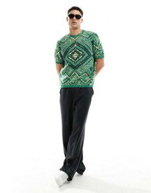 エイソス ASOS DESIGN relaxed knitted t-shirt in green aztec pattern メンズ