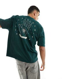 エイソス ASOS DESIGN oversized t-shirt in deep green with celestial back print メンズ