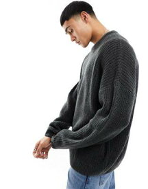 エイソス ASOS DESIGN knitted relaxed fisherman rib jumper in charcoal メンズ