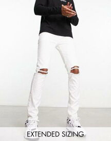エイソス ASOS DESIGN skinny jeans with knee rips in white メンズ