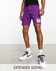 エイソス ASOS DESIGN classic rigid regular length shorts in purple with varsity print メンズ