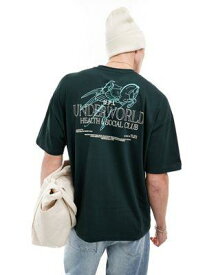 エイソス ASOS DESIGN oversized t-shirt in green with cherub back print メンズ