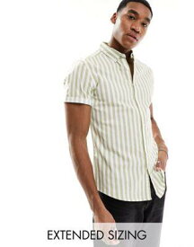 エイソス ASOS DESIGN stretch slim oxford stripe shirt in green メンズ