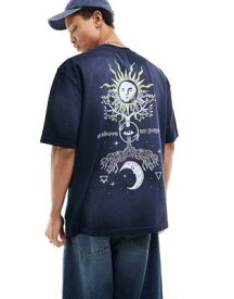 エイソス ASOS DESIGN oversized t-shirt in washed dark navy with celestial back print メンズ