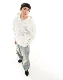 エイソス ASOS DESIGN oversized hoodie beige white with embroidery print メンズ