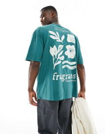 エイソス ASOS DESIGN oversized t-shirt in dark green with floral back print メンズ